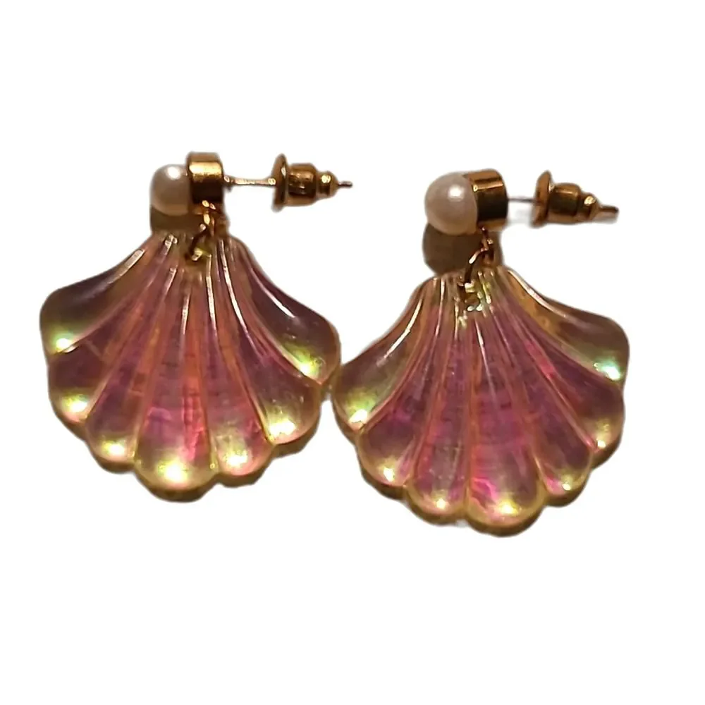 $3 ADD ON Bohemian Pearl Seashell Earring Gold Pink Glitter Shiny Beachy Boho